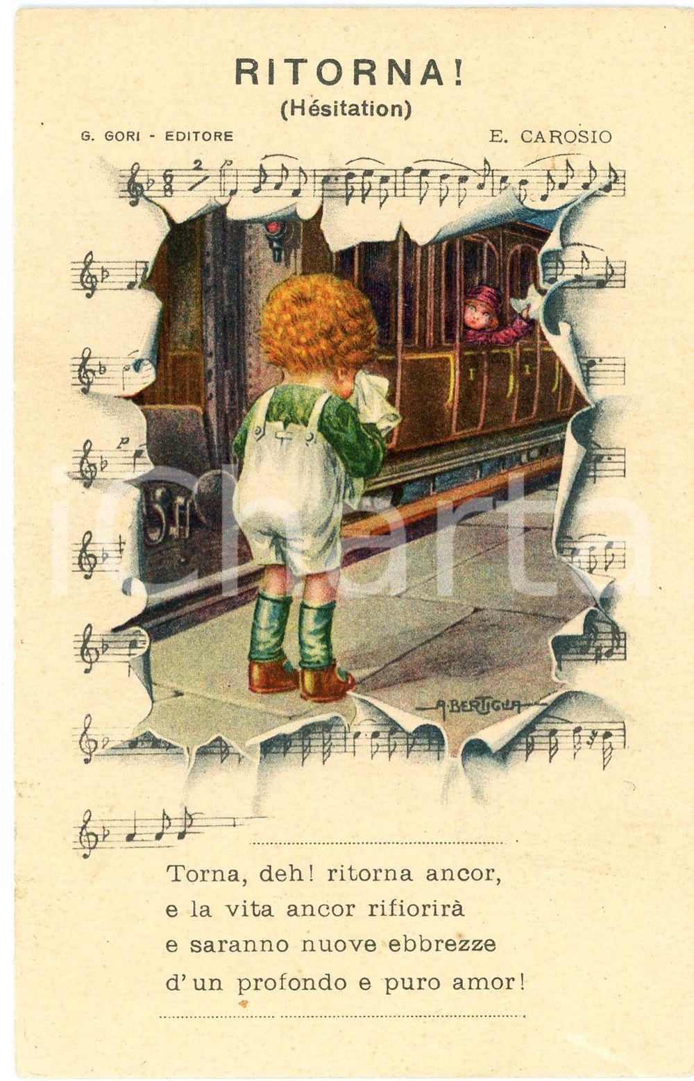1922 Artista Aurelio BERTIGLIA - Ritorna! - Canzone - Cartolina FP NV  Cartolina postale d'epoca, scritta ma non viaggiata. GOOD/buono  Formato: 9x14 cm originale e autentica 1