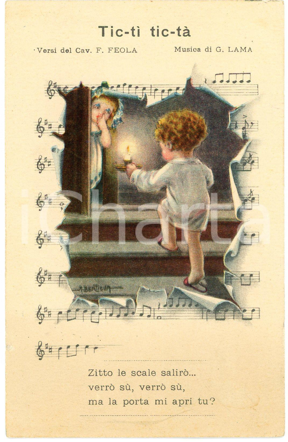 1920 ca Artista Aurelio BERTIGLIA - Tic-ti tic-tà - Canzone - Cartolina FP NV  Cartolina postale d'epoca, non viaggiata. GOOD/buono  Formato: 9x14 cm originale e autentica 1