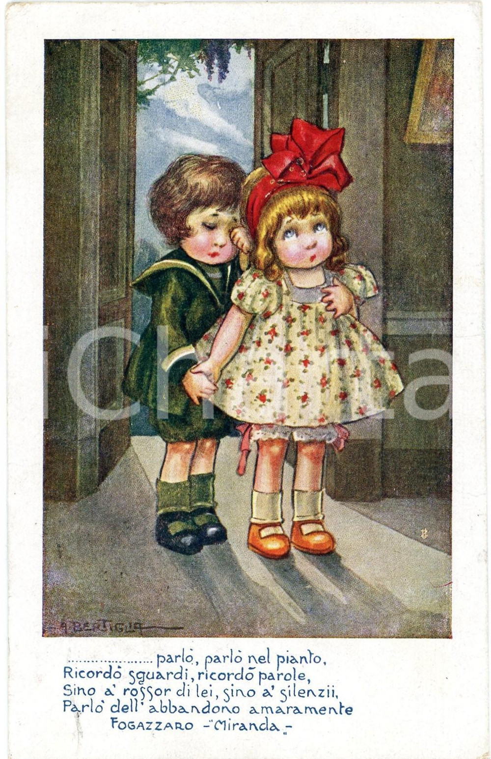 1919 Aurelio BERTIGLIA - INNAMORATI - L'abbandono - Cartolina FP VG  Cartolina postale d'epoca, viaggiata. GOOD/buono  Formato: 9x14 cm originale e autentica 1