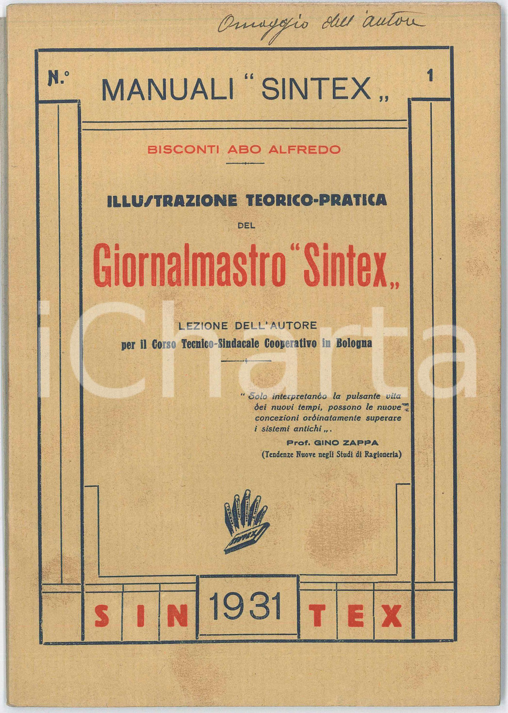 Libro, pubblicazione d epoca 1931 Abo Alfredo BISCONTI Illustrazione del giornalmastro SINTEX  Manuale 1