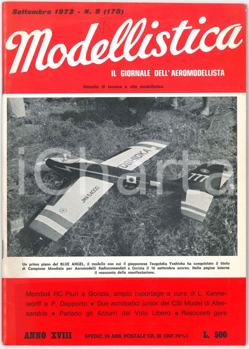 1973 MODELLISTICA - VIII Campionato Mondiale Pluricomando *Rivista n.9 Rivista mensile, illustrata b/n.Settembre 1973 - n&deg; 9 (178) CONDIZIONI: P (piccole piegature angolari in copertina e lievi tracce di umidit&agrave; al lato sinistro; piegatura interna al fascicolo)    originale e autentica 1
