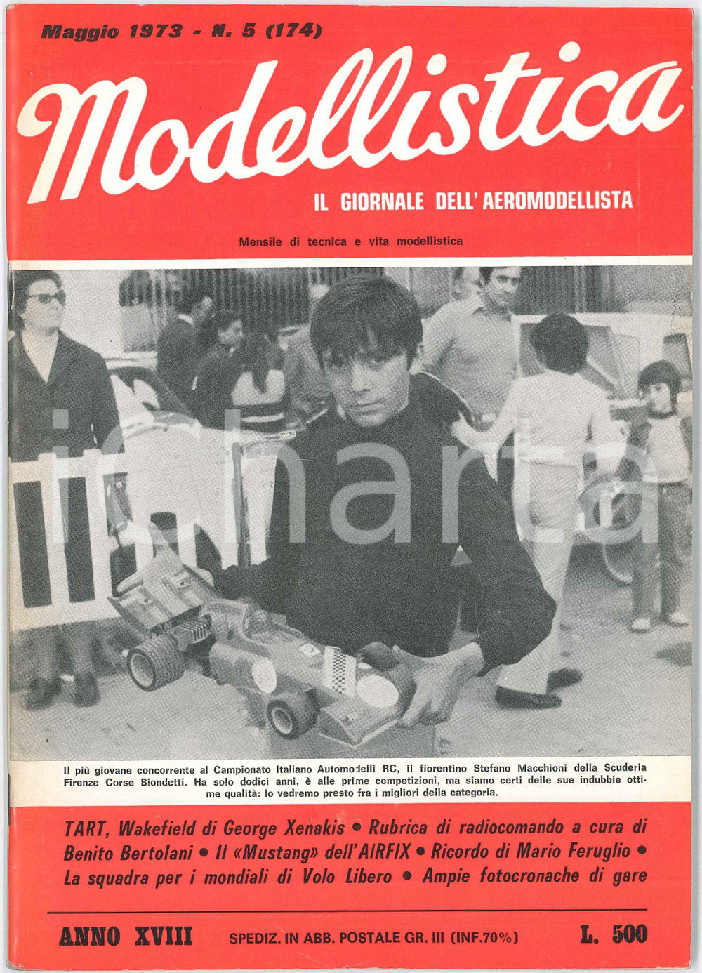 1973 MODELLISTICA  Wakefield di George Xenakis - P. 51 MUSTANG *Rivista nÂ°5 Rivista mensile, illustrata b/n.Maggio 1973 - n&deg; 5 (174) CONDIZIONI: P (piccole piegature angolari in copertina e lievi tracce di umidit&agrave; al lato sinistro)    originale e autentica 1