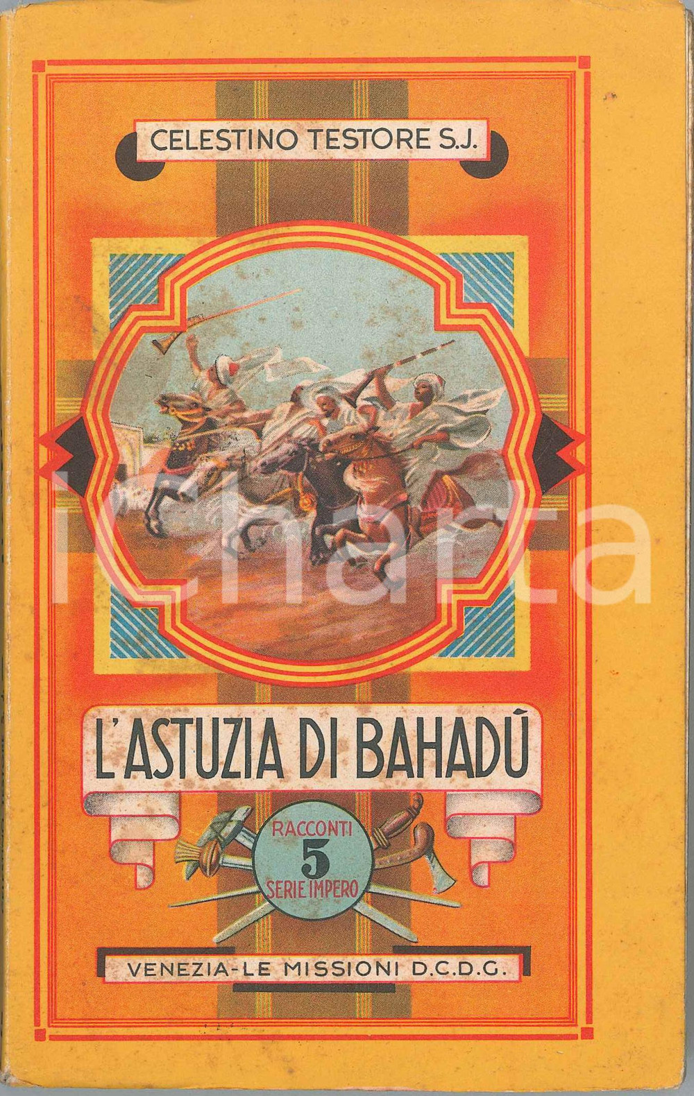 1943 Celestino TESTORE S.J. Astuzia di BahadÃ¹ Missioni della Compagnia di GesÃ¹ Pubblicazione d'epoca, illustrata."L'astuzia di Bahad&ugrave; - Scene e avventure sulla costa degli schiavi"EDITORE: Le missione della Compagnia di Ges&ugrave; - VeneziaPAGINE: 211 POOR/danneggiato Distacco del dorso dalla legatura, gualciture diffuse Formato: 11x18 cm originale e autentica 1