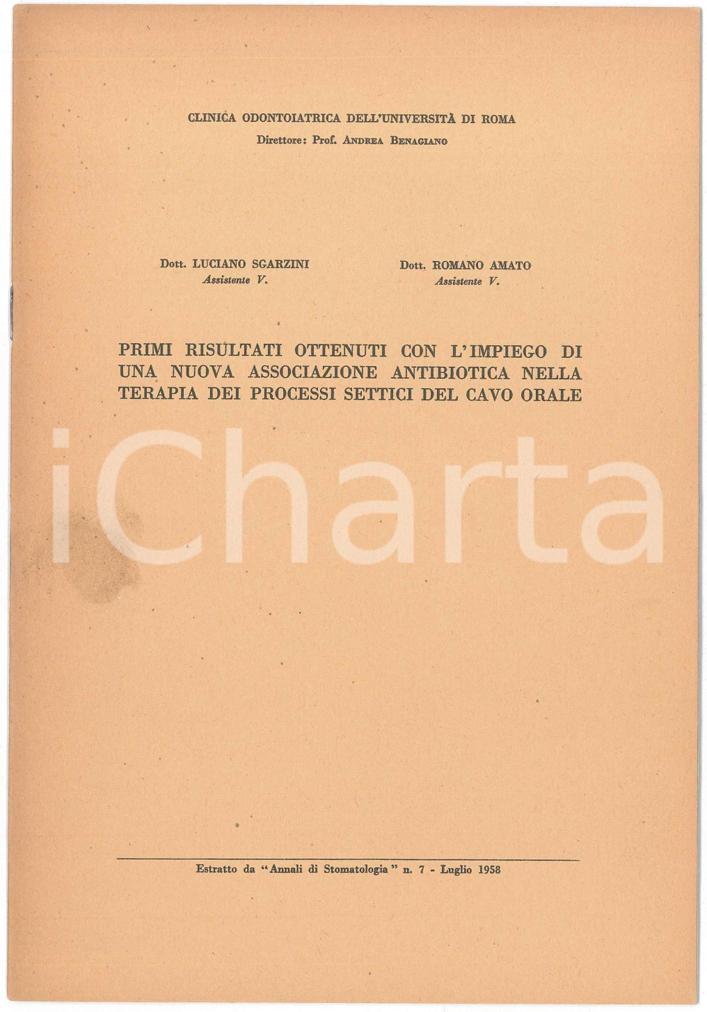 Libro, pubblicazione d epoca 1958 Romano AMATO Luciano SGARZINI Associazione antibiotica  Estratto 1