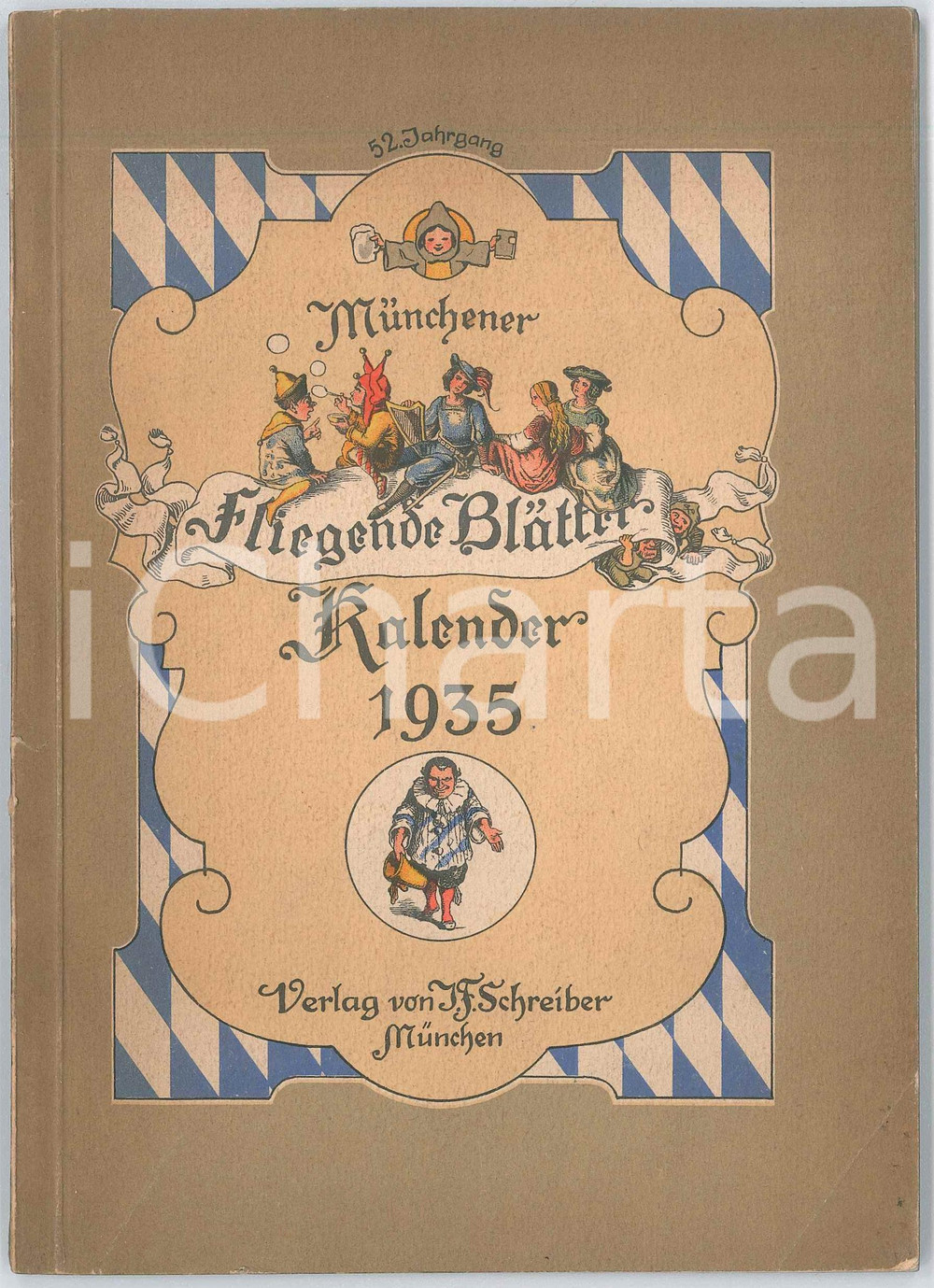 1935 MUNCHEN - MÃ¼nchener Fliegende BlÃ¤tter-Kalender - Verlag SCHREIBER Pubblicazione d'epoca, riccamente illustrata b/nPAGINE: 66 FAIR minima mancanza angolare in copertina, con piegatura, e piccola sbrecciatura al dorso  originale e autentica 1