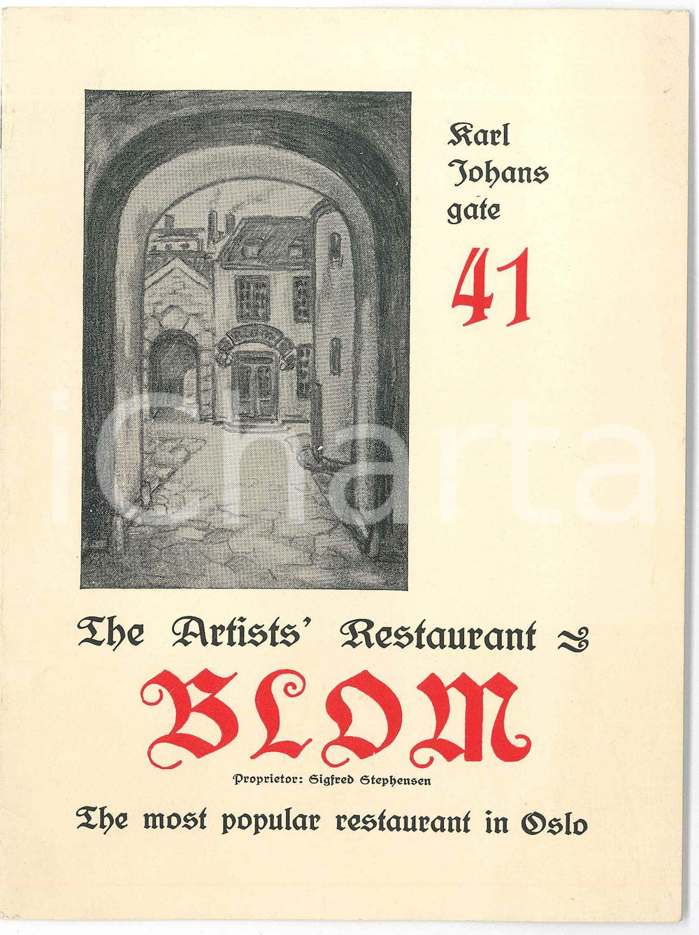 1950 ca OSLO (NORWAY) BLOM - The Artists' Restaurant - Vintage brochure Pieghevole pubblicitario d'epoca, illustrato b/n.PAGINE: 10 GOOD/buono tracce d'uso Formato: 14x19 cm originale e autentica 1