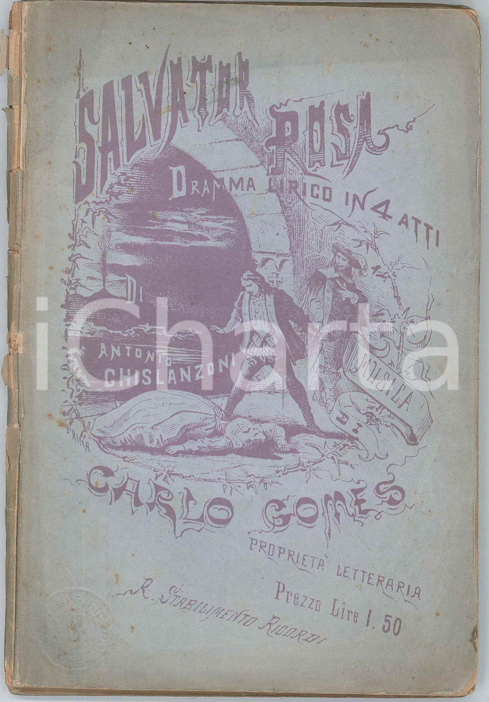 Oggetto da collezione cartaceo 1874 Antonio GHISLANZONI/Carlo GOMES Salvator ROSA  Dramma lirico  Ed. RICORDI 1