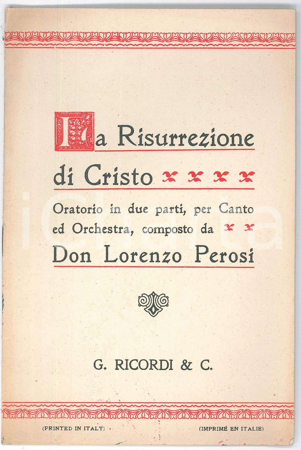 Oggetto da collezione cartaceo 1939 Don Lorenzo PEROSI  La Risurrezione di Cristo  Oratorio Ed. Ricordi 1