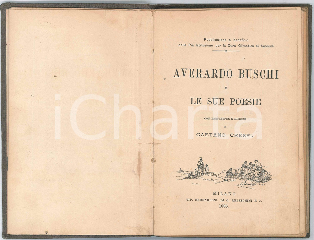 1886 Averardo BUSCHI e le sue poesie - Pref. Gaetano CRESPI Brossura editoriale, con copertina rigida.PAGINE: 126EDIZIONI: Milano - Tip. Bernardoni di C. Rebeschini e C. FAIR/discreto buone condizioni interne, ma rosure in copertina Formato: 12x19 cm originale e autentica 1
