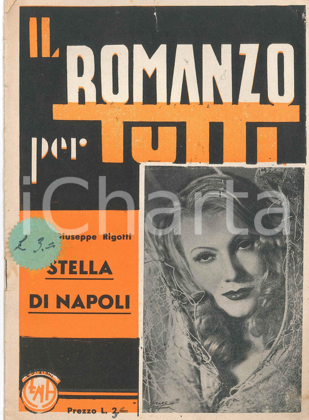 1942 Giuseppe RIGOTTI Stella di Napoli - Edizioni ENA Romanzo per tutti Pubblicazione d'epoca.  POOR/danneggiato Esteso strappo, gualciture e piegature in copertina Formato: 17x24 cm originale e autentica 1