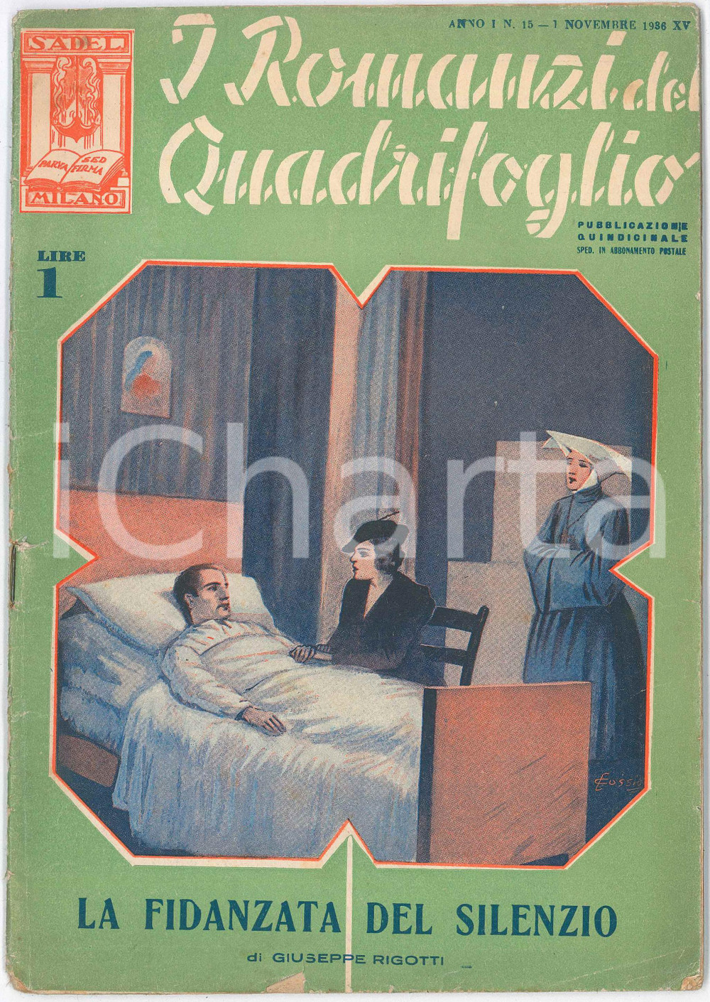 Giornale, rivista storica 1936 Giuseppe RIGOTTI La fidanzata del silenzio  I Romanzi del Quadrifoglio 1