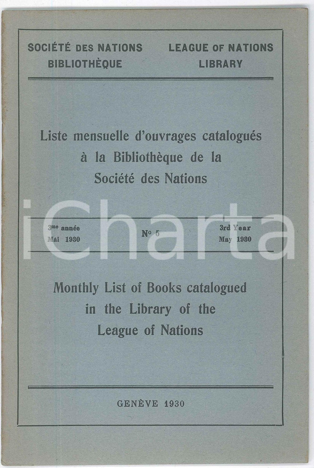 Giornale, rivista storica 1930 GENÃˆVE LEAGUE OF NATIONS LIBRARY  Monthly list of books catalogued nÂ°5 1