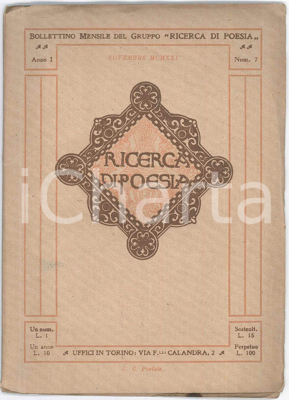 1925 RICERCA DI POESIA Due parabole di E.A. POE - Anno I Num. 7 Pubblicazione d'epoca.PAGINE: 24 FAIR/discreto Pieghe e gualciture in copertina Formato: 13x18 cm originale e autentica 1