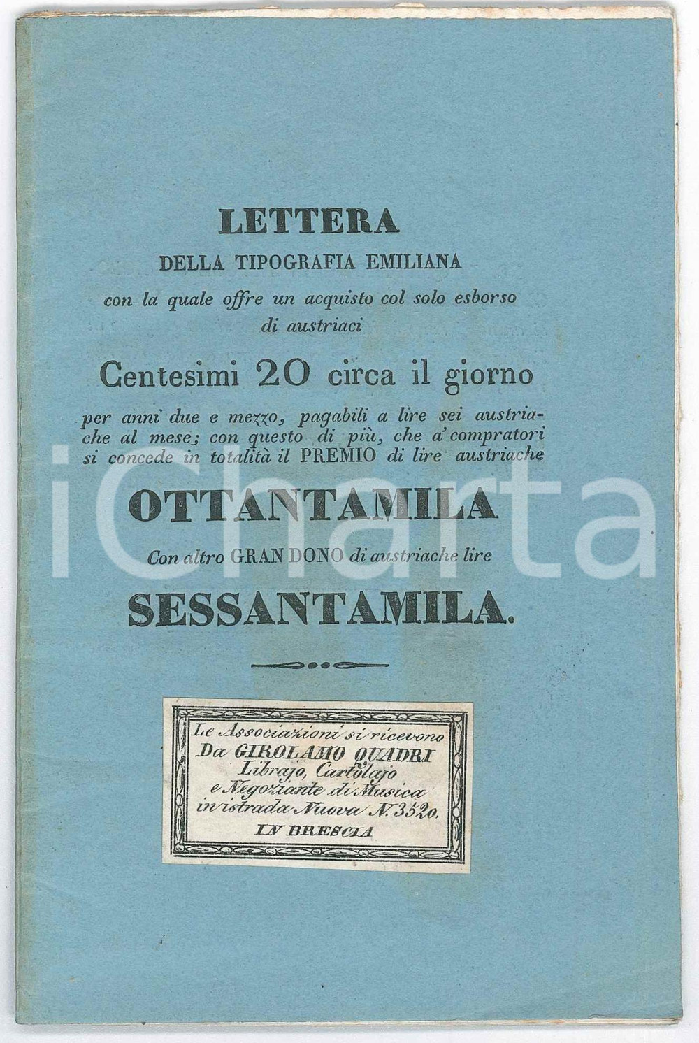 1840 VENEZIA Tipografia Emiliana - Lettera sottoscrizione 10 collezioni Opuscolo spillato d'epoca, che promuove la vendita delle collezioni di libri e stampe della Tipografia Emiliana di Venezia.PAGINE: 16 GOOD/buono  Formato: 11x16 cm originale e autentica 1