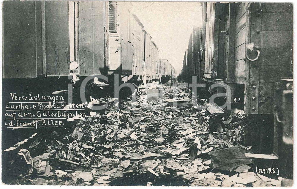 Cartolina originale da collezione 1919 BERLIN  SPARTACIST UPRISING  VerwÃ¼stungen GÃ¼terbahnhof Frankfurter Allee 1
