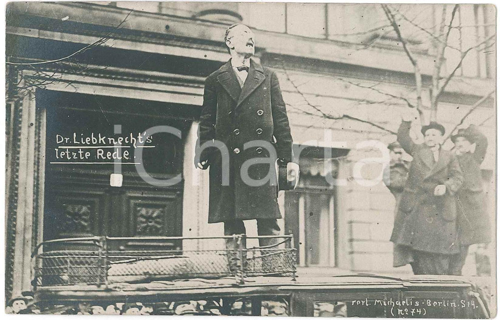 1919 BERLIN - SPARTACIST UPRISING - Dr. Liebknecht's letzte rede *Postcard Cartolina postale d'epoca, non viaggiata.CONDIZIONI: GFORMATO: 14x9 cm    originale e autentica 1