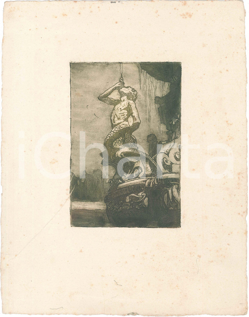 1920 ca ARTE - ANONIMO - Fontana con tritone - Litografia 26x34 cm  Litografia originale d'epoca.CONDIZIONI: P (piegature e lievi fioriture)FORMATO:  26x34 cm    originale e autentica 1