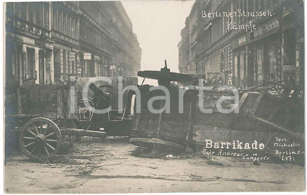 Cartolina originale da collezione 1919 BERLIN  SPARTACIST UPRISING  Berliner StraÃŸenkampfe  Barrikade Postcard 1