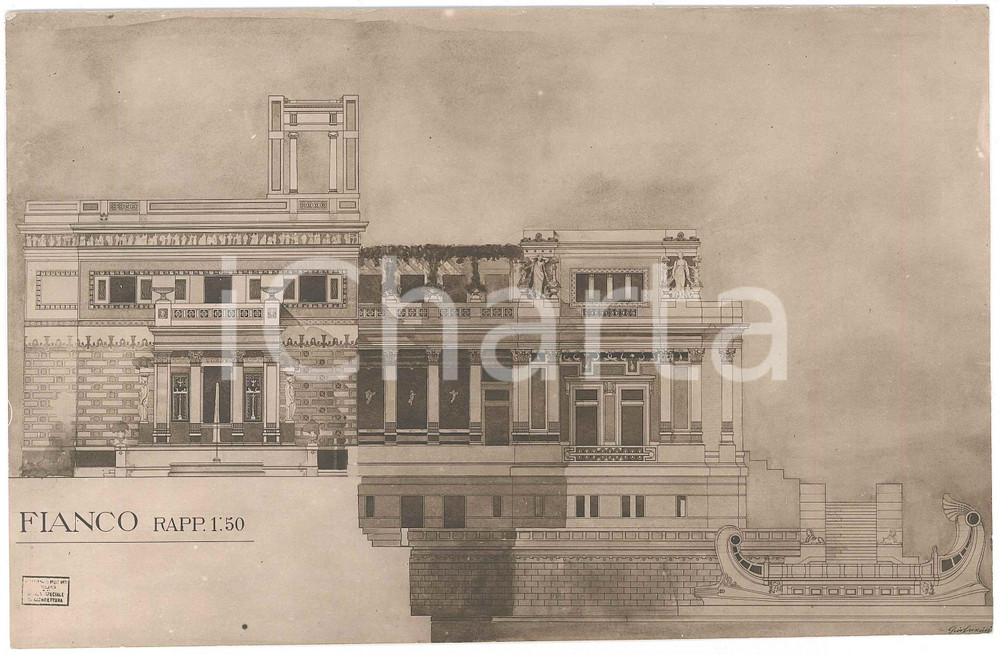 1935 ca Architetto Giovanni CRESCINI - Edificio (1) *AUTOGRAFO su foto progetto Fotografia d'epoca, con autografo dell'architetto al verso.CONDIZIONI: G (lieve piegatura marginale)FORMATO: 23x15 cm     originale e autentica 1