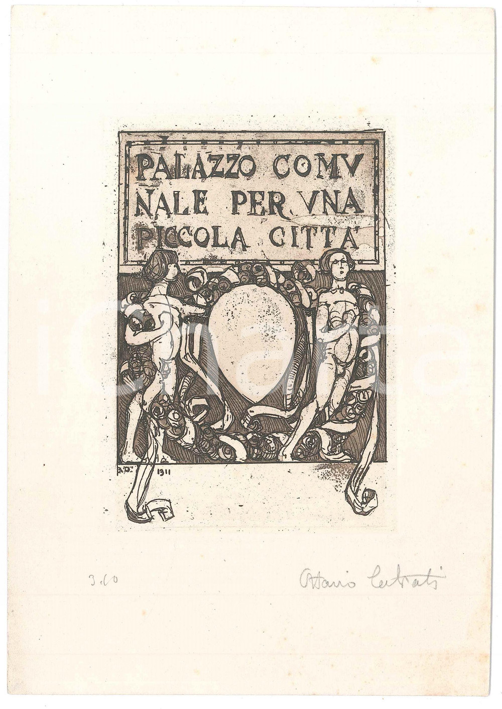 1911 MILANO Ottavio CABIATI Palazzo Comunale Piccola Città *Litografia AUTOGRAFO  Litografia originale autografata.CONDIZIONI: GFORMATO: 16x23 cm    originale e autentica 1