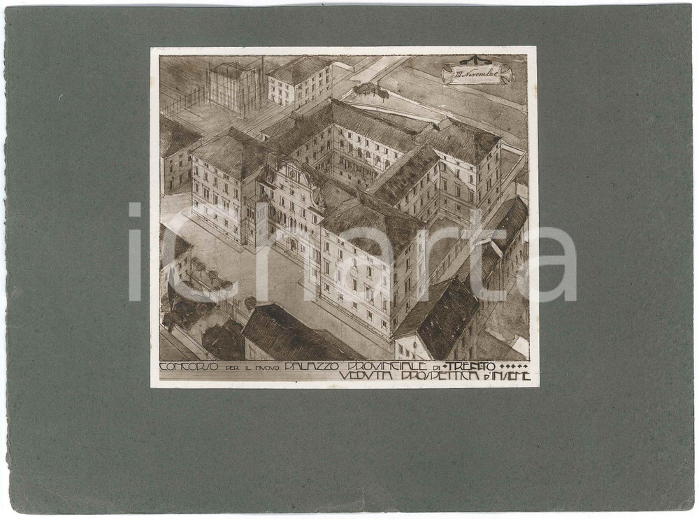 1920 ca TRENTO Concorso Palazzo Provinciale *Foto progetto arch. FERRAZZA (4) Fotografia d'epoca, su cartoncino morbido, che mostra il progetto dell'architetto Guido Ferrazza presentato al concorso per il nuovo Palazzo Provinciale di Trento.E' ritratta la prospettiva d'insieme.CONDIZIONI: F (minimo strappo al lato inferiore del cartoncino)FORMATO: 24x18 cm (cartoncino)     originale e autentica 1