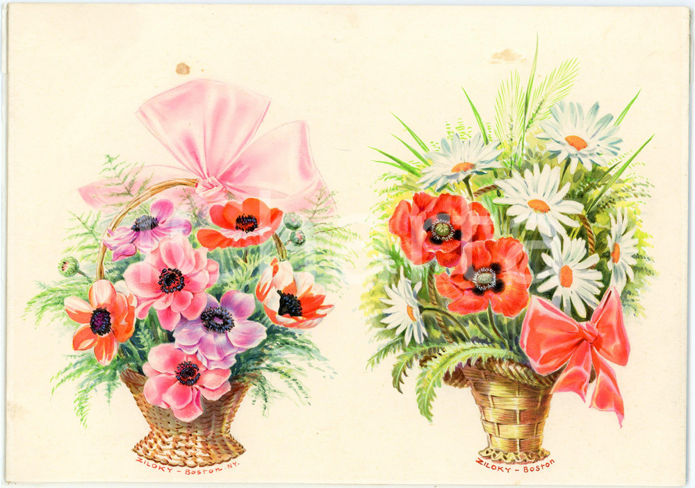 1960 ca ITALIA Vasi di fiori - Decalcomania originale ZILOKY BOSTON Decalcomania originale, con velina protettiva, su cartoncino rigido. GOOD/buono  Formato: 25x18 cm originale e autentica 1