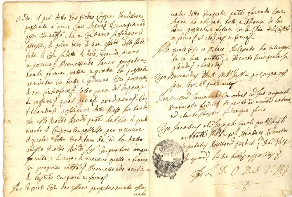 1764 MASSIMENO (TN) Don Giovanni COZZINI acquista maso prativo all'AMPOME' Documento manoscritto, con tabellionato del notaio Giacomo Cavoli.PAGINE: 12 (2 bianche) FAIR/discreto piegature d'epoca e lievi macchie Formato: 15x22 cm originale e autentica 1
