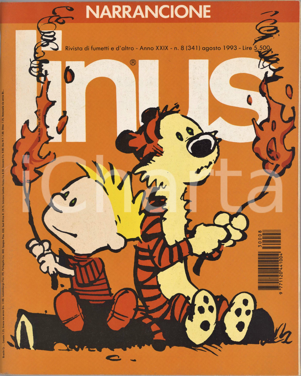 1993 LINUS Strilla la notizia di MARAMOTTI - Peanuts di SCHULZ - Rivista FUMETTI Rivista originale d'epoca, illustrata.Anno XXIX n. 8.PAGINE: 146 FAIR/discreto ma lieve strappo al dorso Formato: 21x26 cm originale e autentica 1