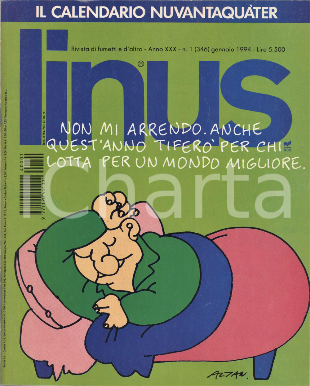 1994 LINUS Ciacci di D'ALFONSO & CASCIOLI Outland di BREATHED - Rivista FUMETTI Rivista originale d'epoca, illustrata.Anno XXX n. 1. PAGINE: 146 GOOD/buono minimi tagli al dorso Formato: 21x26 cm originale e autentica 1