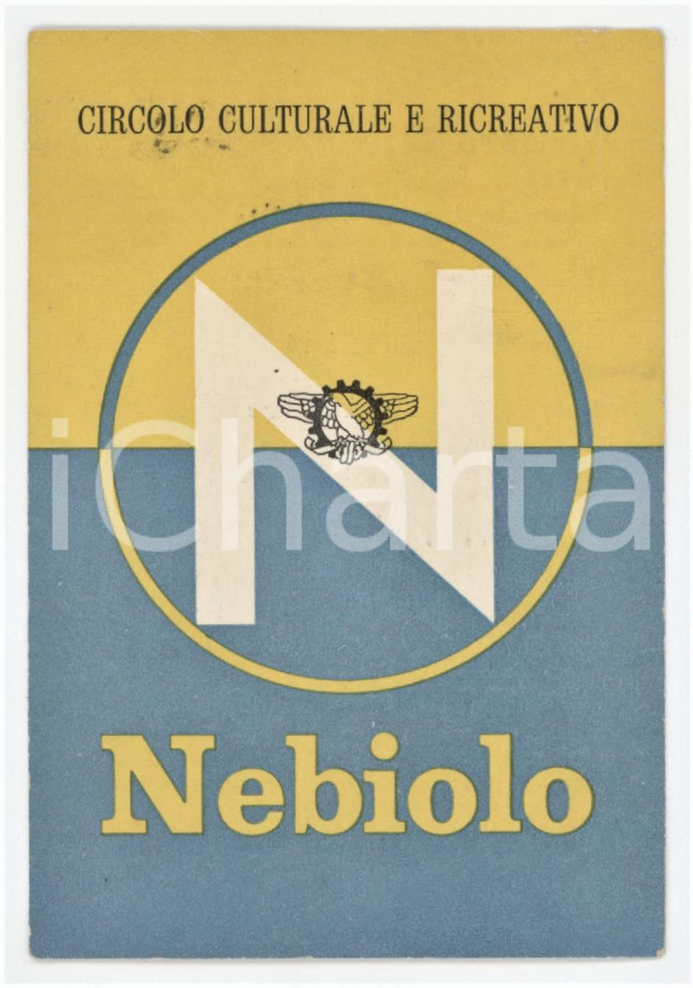 1957 TORINO Circolo culturale e ricreativo NEBIOLO Tessera 7x10 cm Tessera d'epoca.  FAIR/discreto Lievi smussature agli angoli Formato: 7x10 cm originale e autentica 1