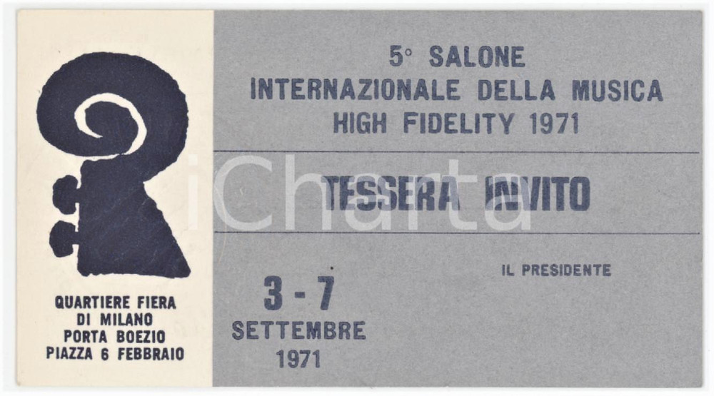 1971 FIERA MILANO 5° Salone della Musica High Fidelity - Tessera invito 10x6 cm Tessera d'epoca.  GOOD/buono  Formato: 10x6 cm originale e autentica 1