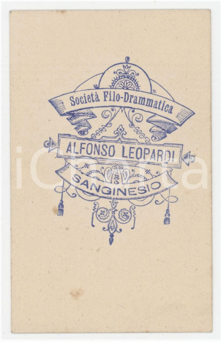 1900 SAN GINESIO Società di filodrammatica Alfonso LEOPARDI Tessera manoscritta Tessera d'epoca, manoscritta al verso. GOOD/buono  Formato: 6x10 cm originale e autentica 1