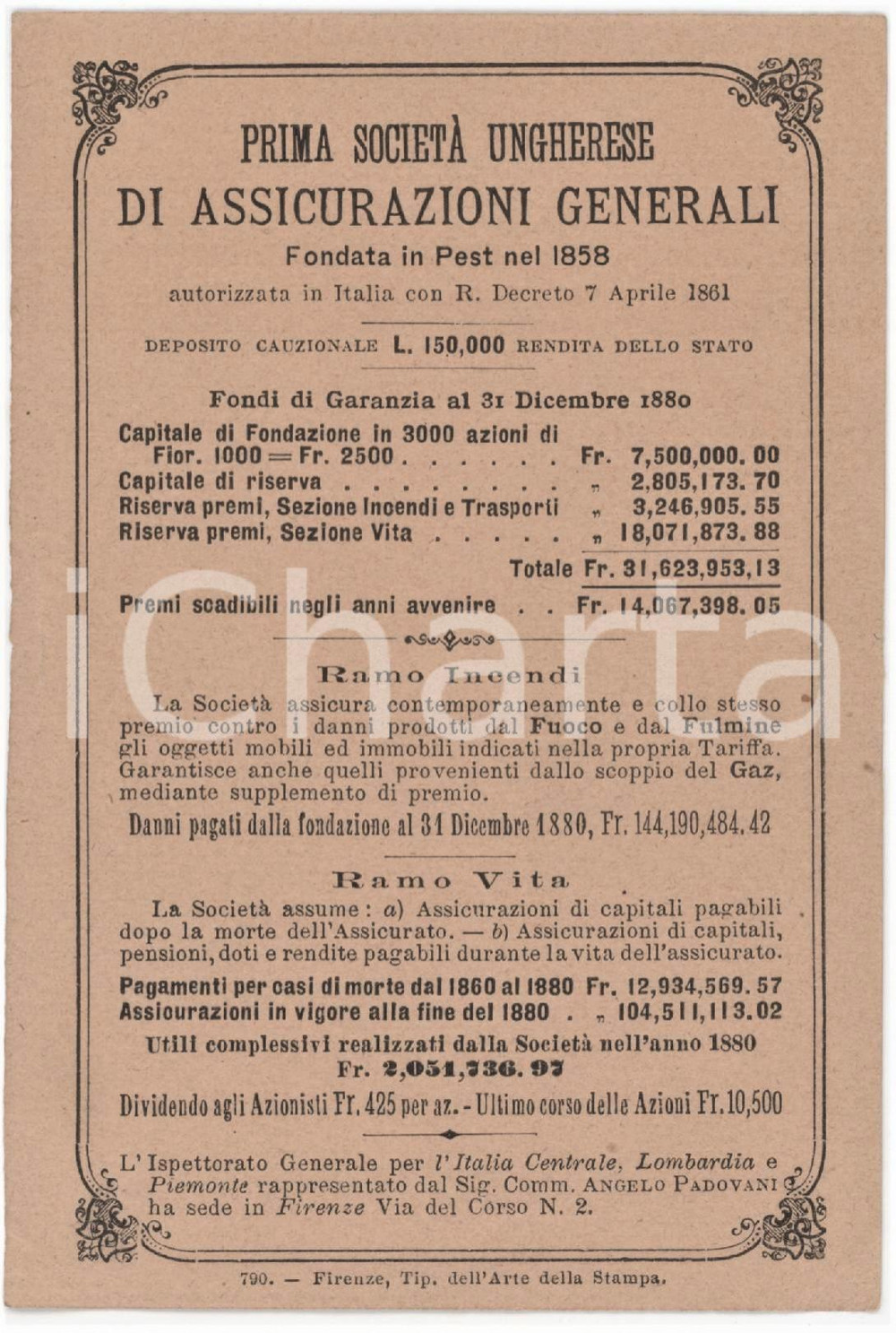 1900 ca BAGNACAVALLO Prima società ungherese assicurazioni generali - Biglietto Biglietto pubblicitario d'epoca. POOR/danneggiato Lievi piegature agli angoli Formato: 9x13 cm originale e autentica 1