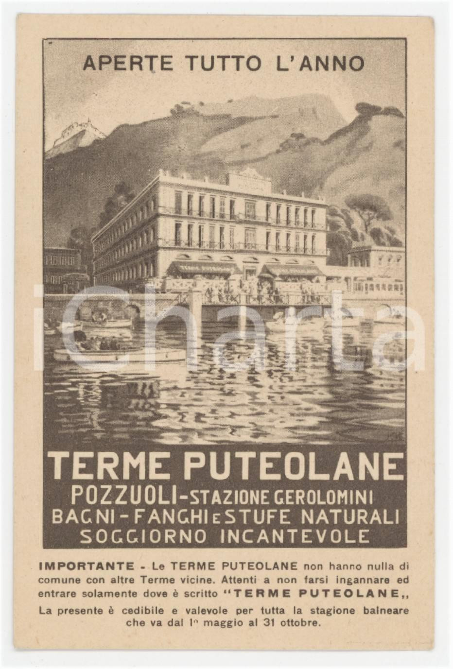 1910 ca POZZUOLI Terme Puteolane - Tessera per 12 bagni 7x1 cm Tessera d'epoca.  FAIR/discreto Lievi smussature agli angoli Formato: 7x11 cm originale e autentica 1