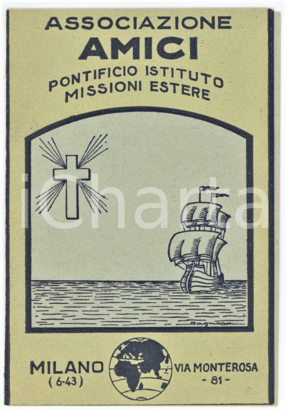 1949 MILANO Associazione AMICI DEL PIME Tessera 7x11 cm Tessera d'epoca.  FAIR/discreto Lievi smussature agli angoli Formato: 7x11 cm originale e autentica 1