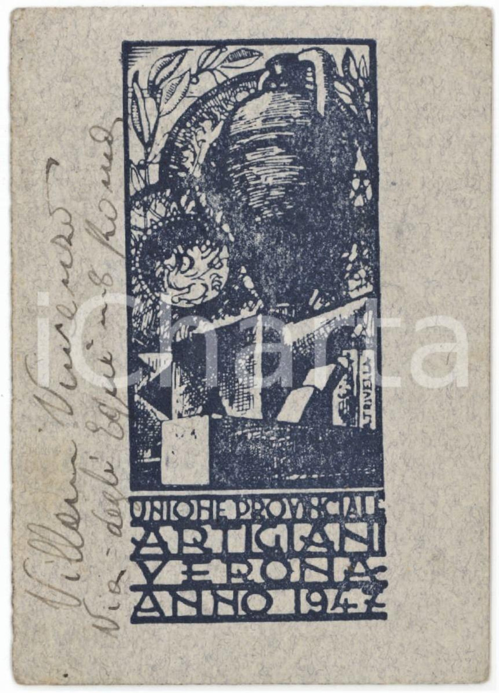 1947 VERONA Unione Provinciale Artigiani - Tessera 7x10 cm Tessera d'epoca.  FAIR/discreto Piegatura all'angolo inferiore sinistro Formato: 7x10 cm originale e autentica 1