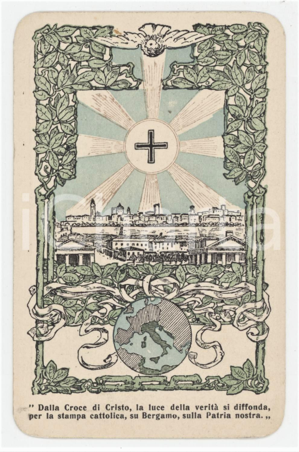 1920 ca BERGAMO Opera Diocesana Buona Stampa - Tessera 7x12 cm Tessera d'epoca.  FAIR/discreto Lievi smussature agli angoli Formato: 7x12 cm originale e autentica 1