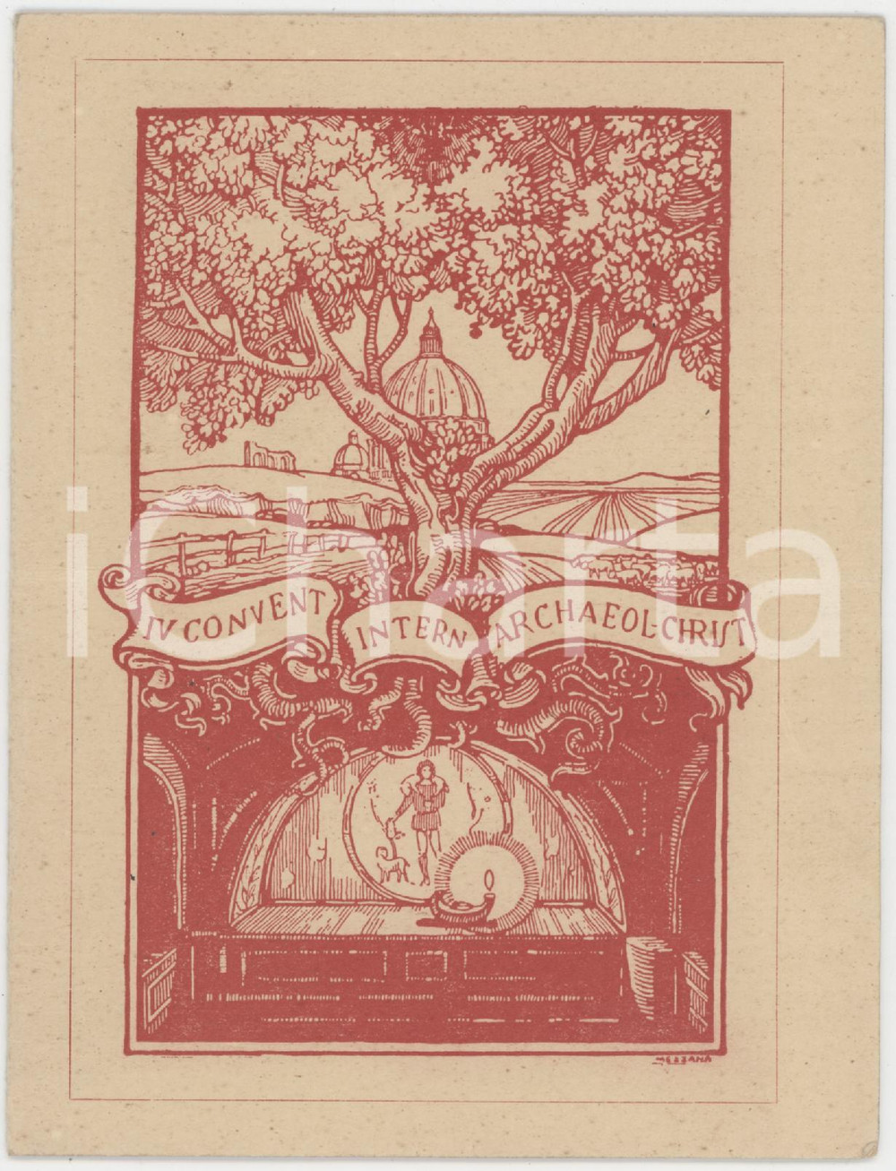 1938 ROMA - IV Convent. Intern. Archaeol. Christianae - Tessera 10x13 cm Tessera d'epoca.   POOR/danneggiato Piegatura orizzontale al centro Formato: 10x13 cm originale e autentica 1