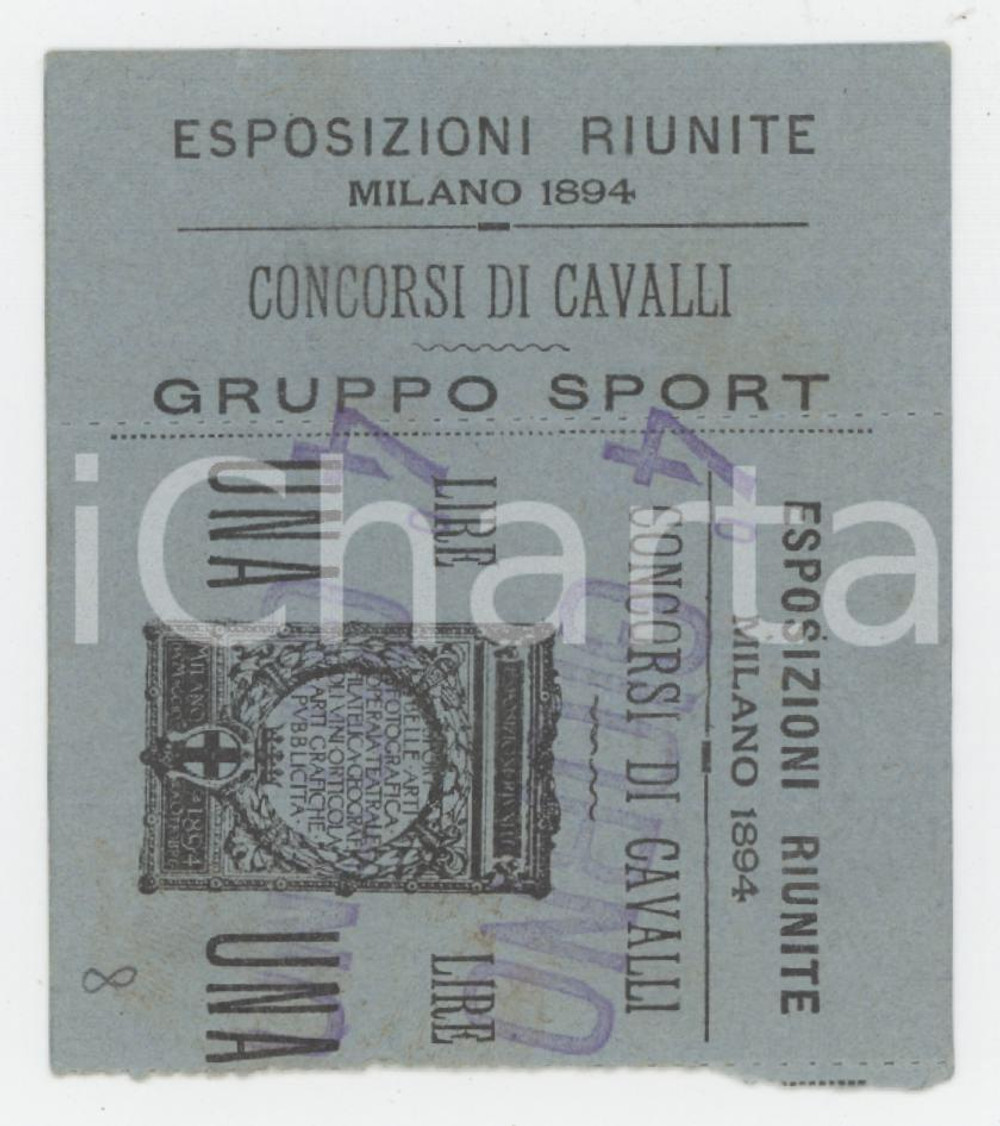 1894 MILANO Esposizioni riunite - Gruppo sport CONCORSI DI CAVALLI Biglietto 7x6