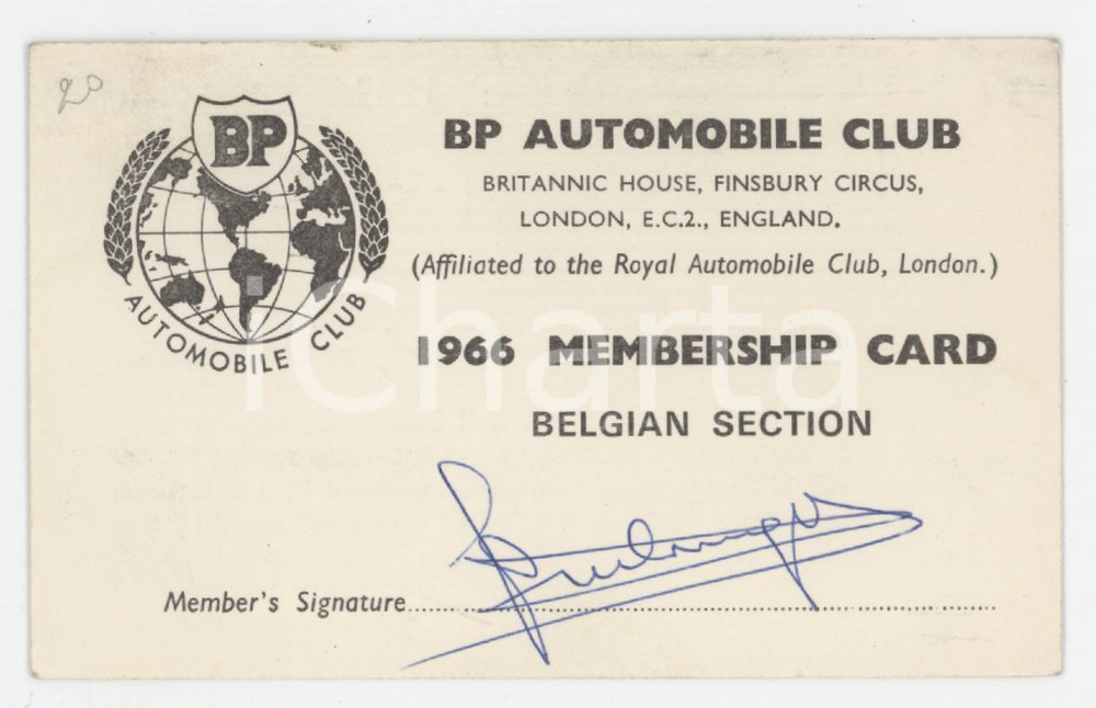 1966 BELGIUM - BP Automobile Club - Belgian Section - Membership card 10x6 cm