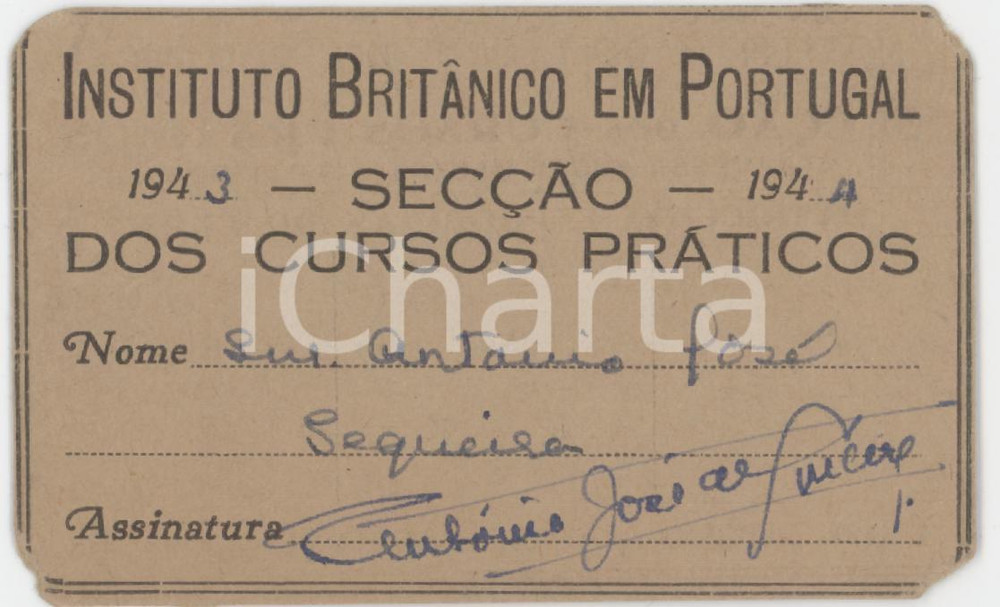 1943 LISBOA Instituto Britanico em PORTUGAL Seccao dos cursos praticos - Cartao