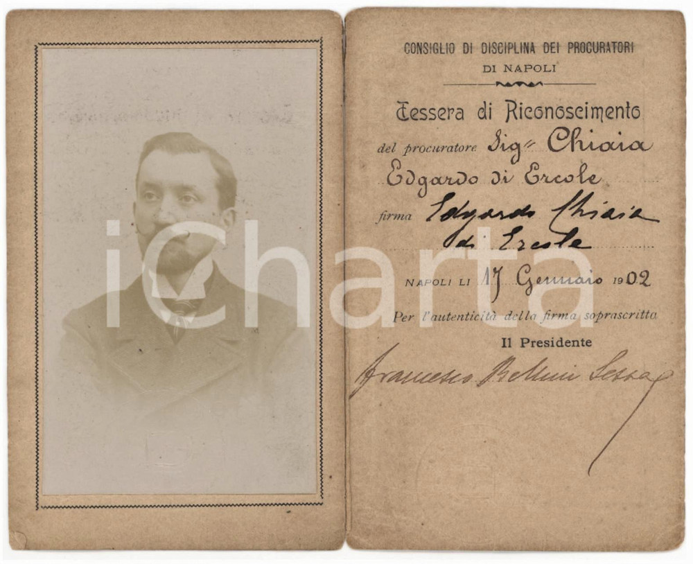 1902 NAPOLI Consiglio disciplina procuratori - Tessera di Edgardo CHIAIA - 6x10
