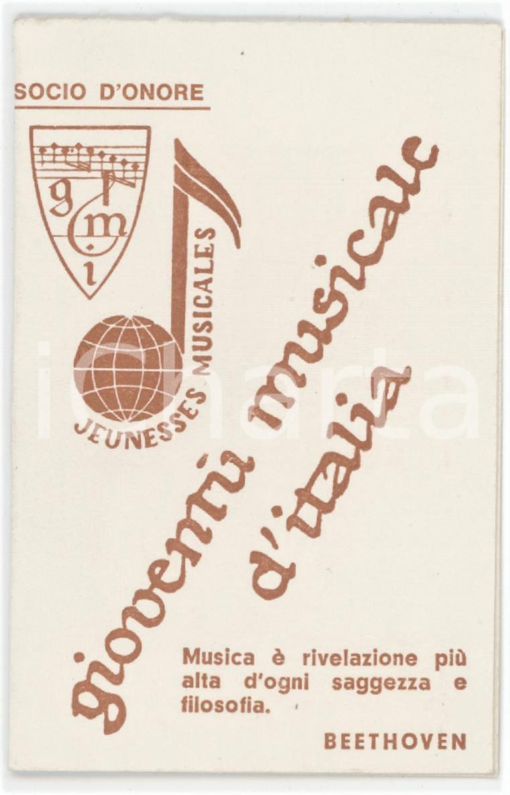 1970 MILANO Gioventù Musicale d'Italia JEUNESSE MUSICALES Tessera socio d'onore