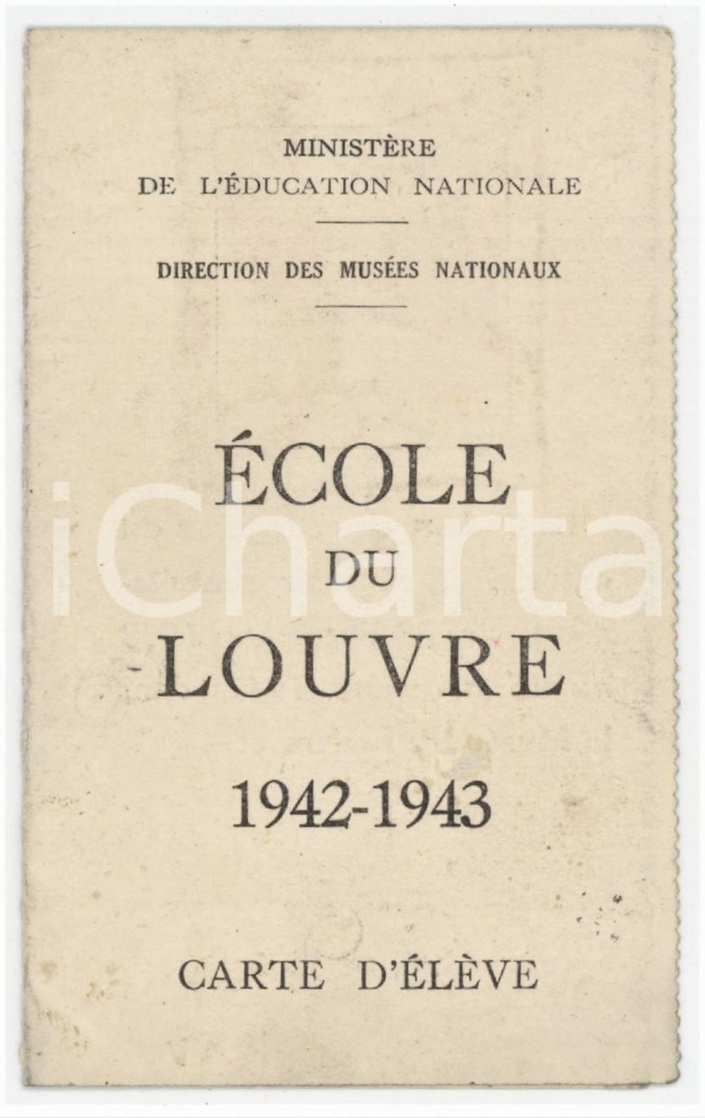 1942 PARIS École du Louvre - Carte d'élève 6x11 cm