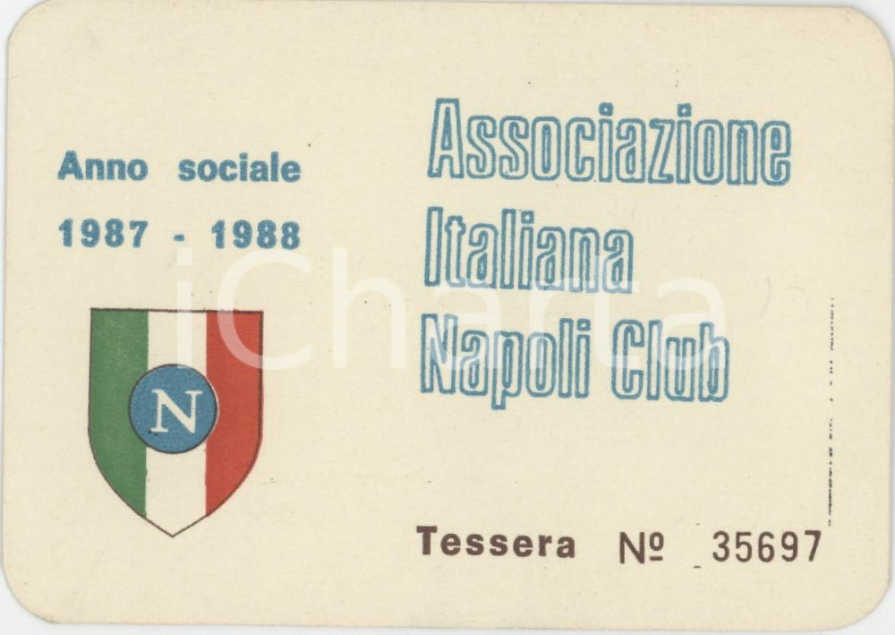 1987 ASSOCIAZIONE ITALIANA NAPOLI CLUB Tessera del socio 10x7 cm