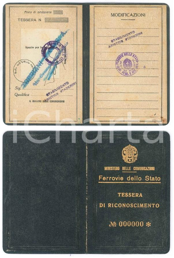 1935 ca FERROVIE DELLO STATO Prova di stampa tessera - Stab. Artistide STADERINI