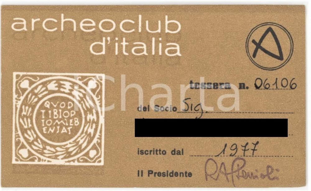 1977 ARCHEOCLUB D'ITALIA Tessera 10x6 cm