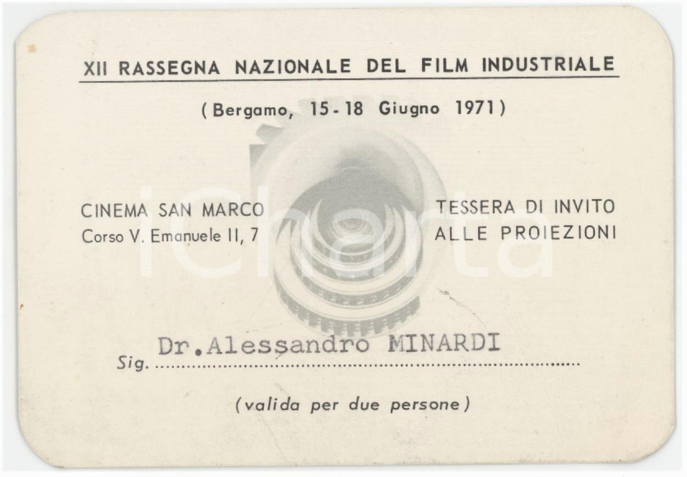 1971 BERGAMO XII Rassegna film industriale - Tessera di Alessandro MINARDI