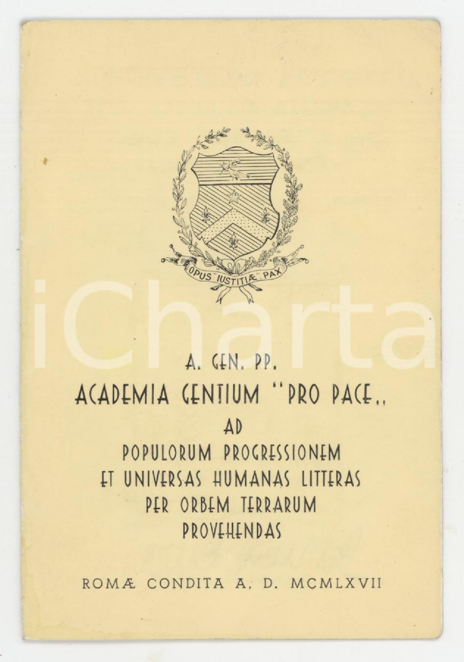 1971 ROMA Academia gentium "Pro Pace" - Tessera 7x10 cm