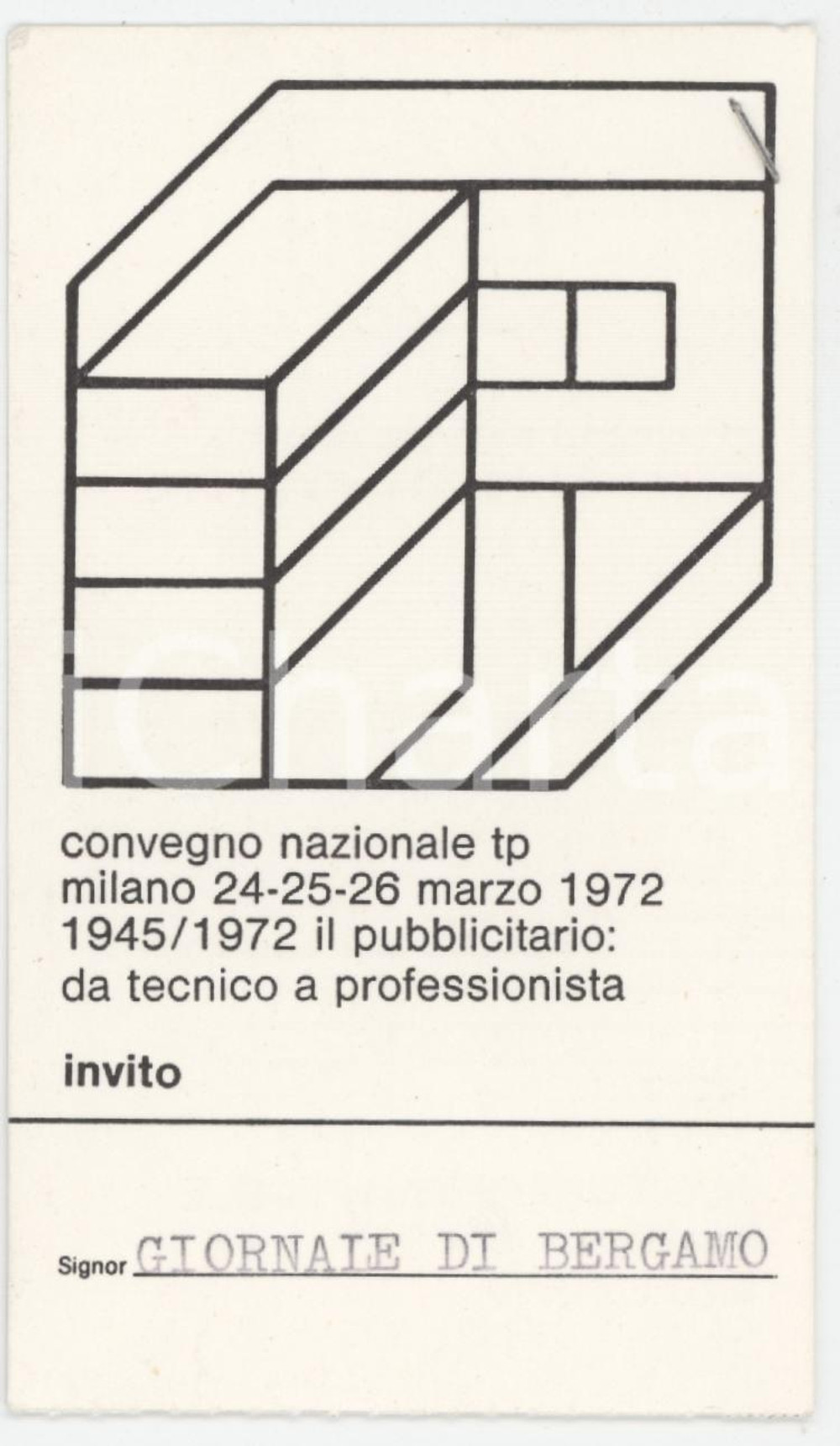 1972 MILANO Convegno TP Pubblicitario: da tecnico a professionista - Tessera